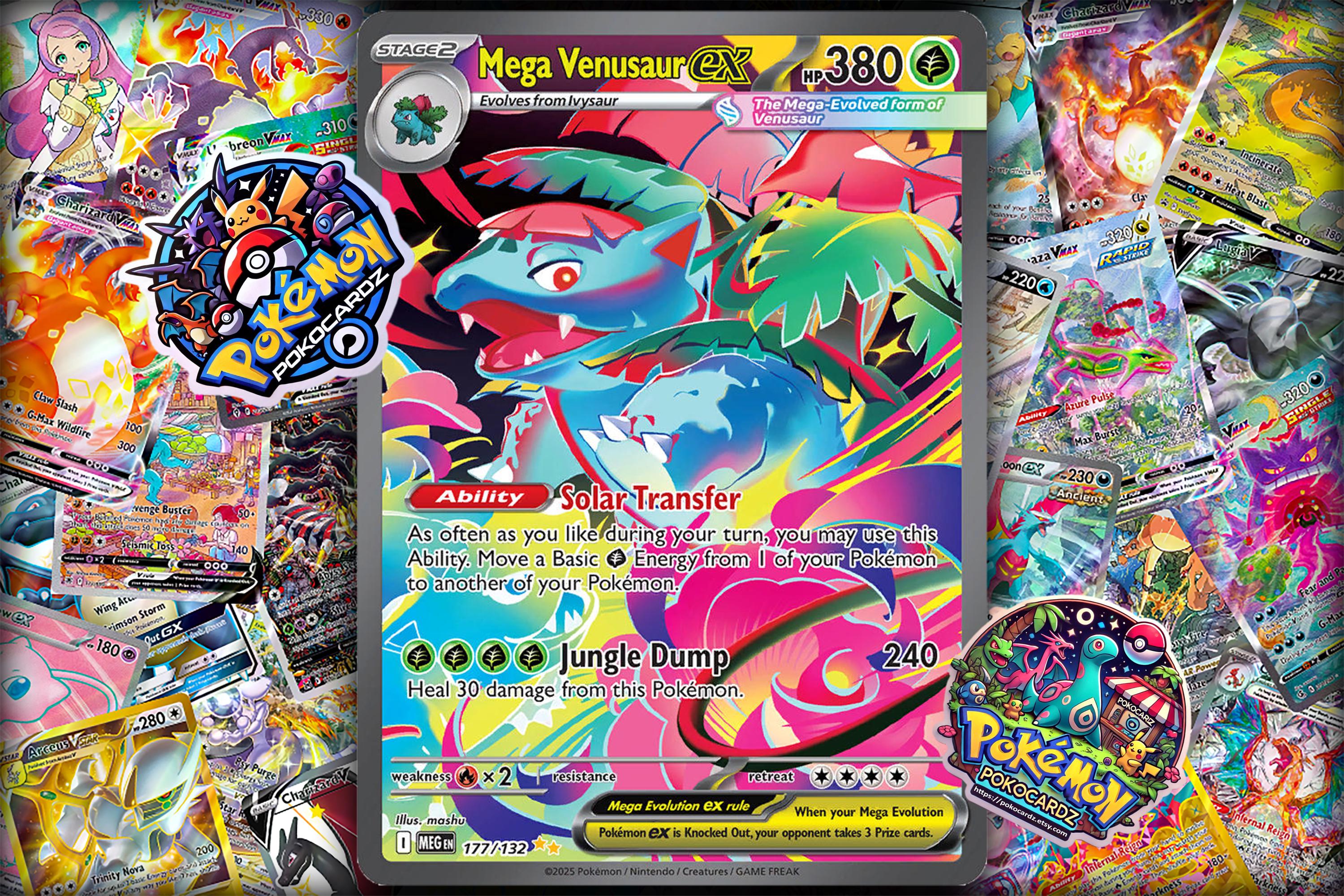 pokemon card mega venusaur along with a tech sticker for decorating devices 2016 Mega Venusaur EX Ultra
