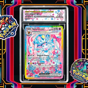 Sylveon ex · Prismatic Evolutions (PRE) #156 Proxy Karte + Grading Slab + Label (voll holographisch)