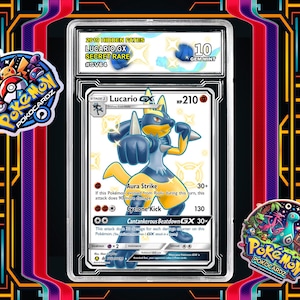 Lucario-GX · Forbidden Light (FLI) #SV64 Proxy Card + Grading Slab + Custom Label-(Full Holographic)
