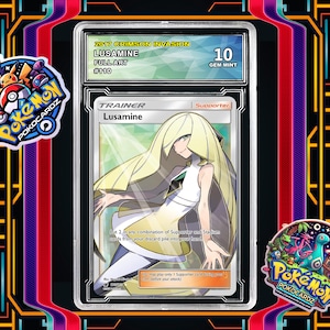 Lusamine · Crimson Invasion (CIN) #110 Proxy Card + Grading Slab + Custom Label-(Full Holographic)