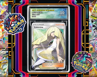 Lusamine · Crimson Invasion (CIN) #110 Proxy Card + Grading Slab + Custom Label-(Full Holographic)