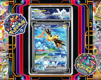 Zapdos ex · 151 (MEW) #202 Cartão Proxy + Placa de Classificação + Etiqueta Personalizada (Totalmente Holográfico)