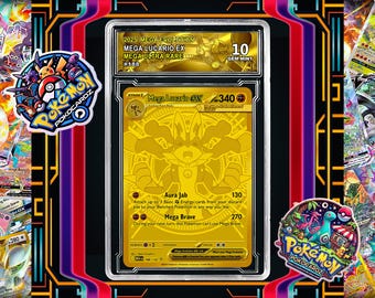 Tarjeta proxy Mega Lucario ex · Mega Evolution (MEG) n.° 188 + placa de clasificación + etiqueta personalizada (holográfica completa)