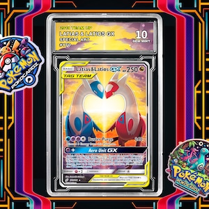 Latias & Latios-GX · Team Up (TEU) #170 Proxy Card + Grading Slab + Custom Label-(Full Holographic)