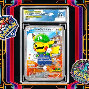 Luigi Pikachu - XY Promo #296 (Luigi) Proxy Card + Grading Slab + Custom Label-(Full Holographic)