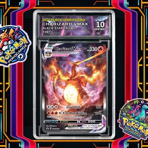 Charizard VMAX · Sword & Shield Promos #SWSH261 Proxy Card + Grading Slab + Custom Label-(Full Holographic)