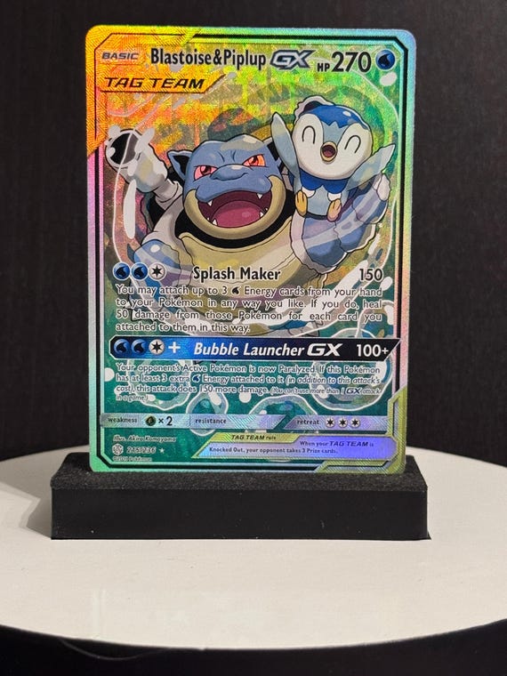 pokemon card gx maker Textured · Blastoise & Piplup-gx · Cosmic Eclipse (CEC) #215 Custom Card