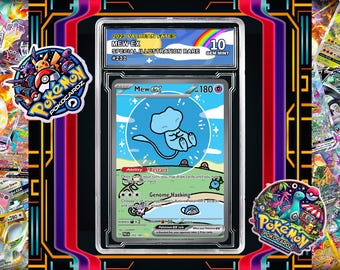 Mew ex · Paldean Fates (PAF) #232 Tarjeta proxy + Placa de clasificación + Etiqueta personalizada (holográfica completa)