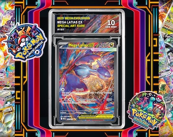 Mega Latias ex · Mega Evolution (MEG) #181 Proxy Card + Grading Slab + Custom Label-(Full Holographic)