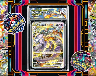 Mewtwo VSTAR · Crown Zenith (CRZ) #GG44 Proxy Card + Grading Slab + Custom Label-(Full Holographic)
