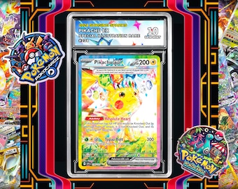 Pikachu ex · Surging Sparks (SSP) #238 Proxy Card + Grading Slab + Custom Label-(Full Holographic)