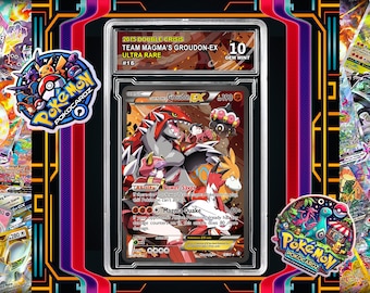 Tarjeta proxy Groudon-EX · Double Crisis (DCR) n.° 15 del Equipo Magma + Placa de calificación + Etiqueta personalizada (holográfica completa)