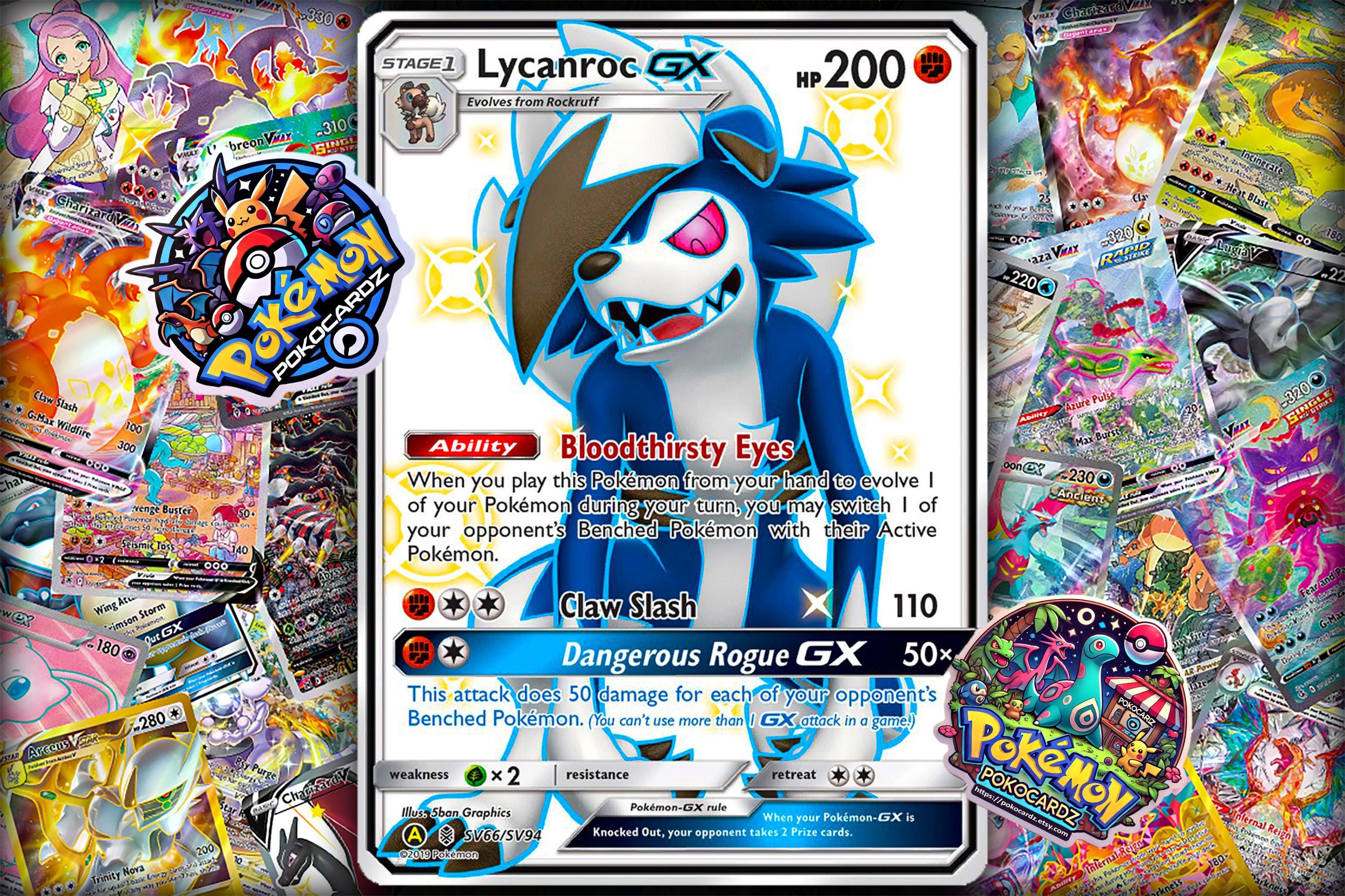 Lycanroc-gx  Guardians Rising (GRI) #SV66 - Shiny Vault - Proxy Card -  Etsy Ireland