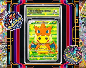 Poncho-wearing Pikachu - XY-P Promo 208 Proxy Card + Grading Slab + Custom Label-(Full Holographic)