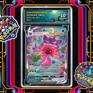 Gengar VMAX · Fusion Strike (FST) #271 Proxy Card + Grading Slab + Custom Label-(Full Holographic)