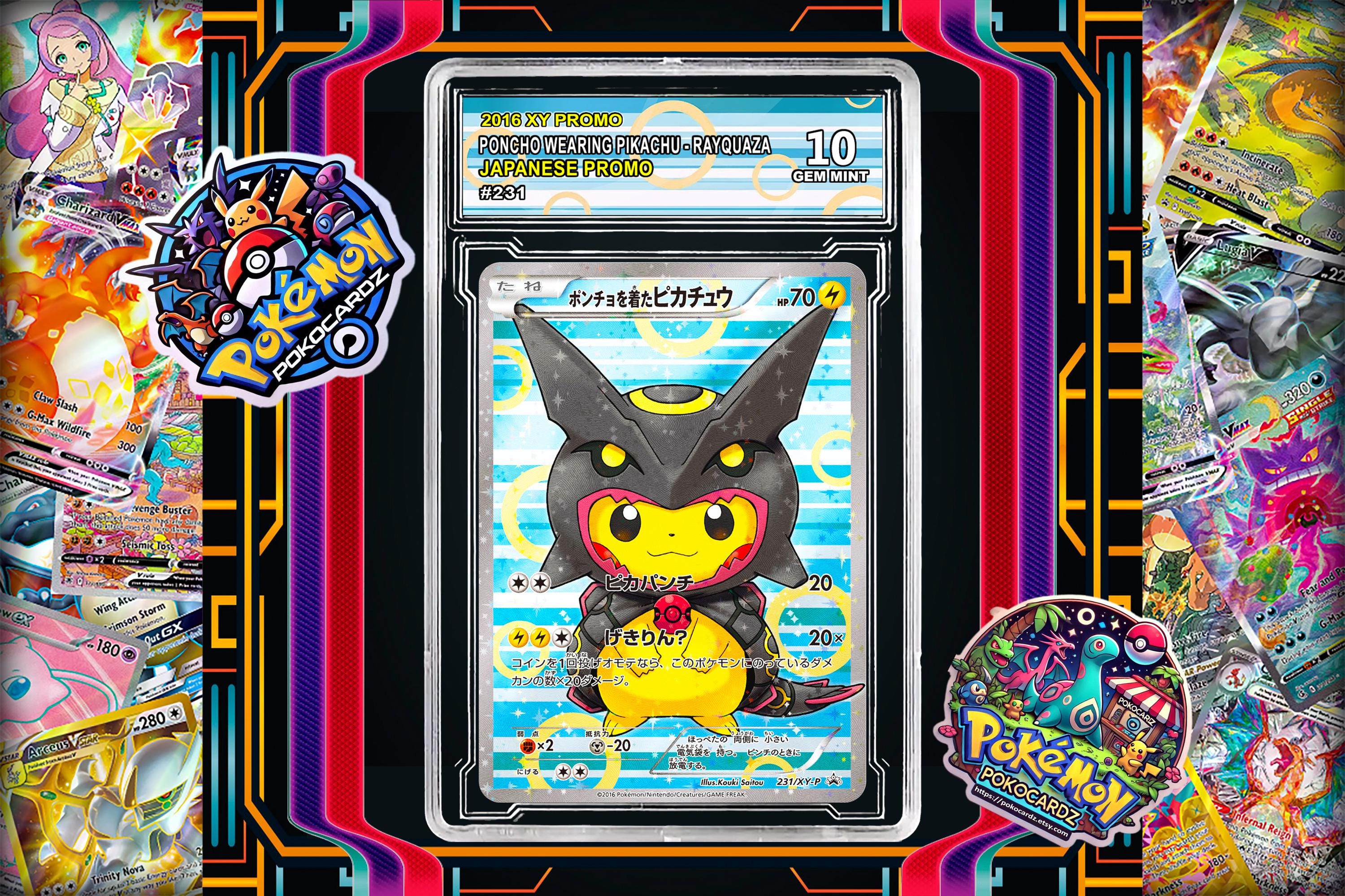 Poncho-wearing Pikachu - XY-P Promo 231 Proxy Card + Grading Slab