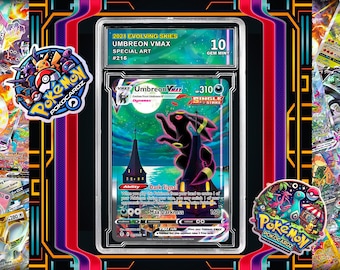 Umbreon VMAX · Evolving Skies (EVS) #215 Proxy Card + Grading Slab + Custom Label-(Full Holographic)