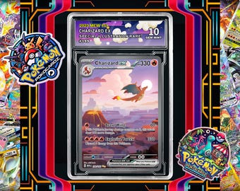 Charizard ex · 151 (MEW) #199 Proxy Card + Grading Slab + Custom Label-(Full Holographic)