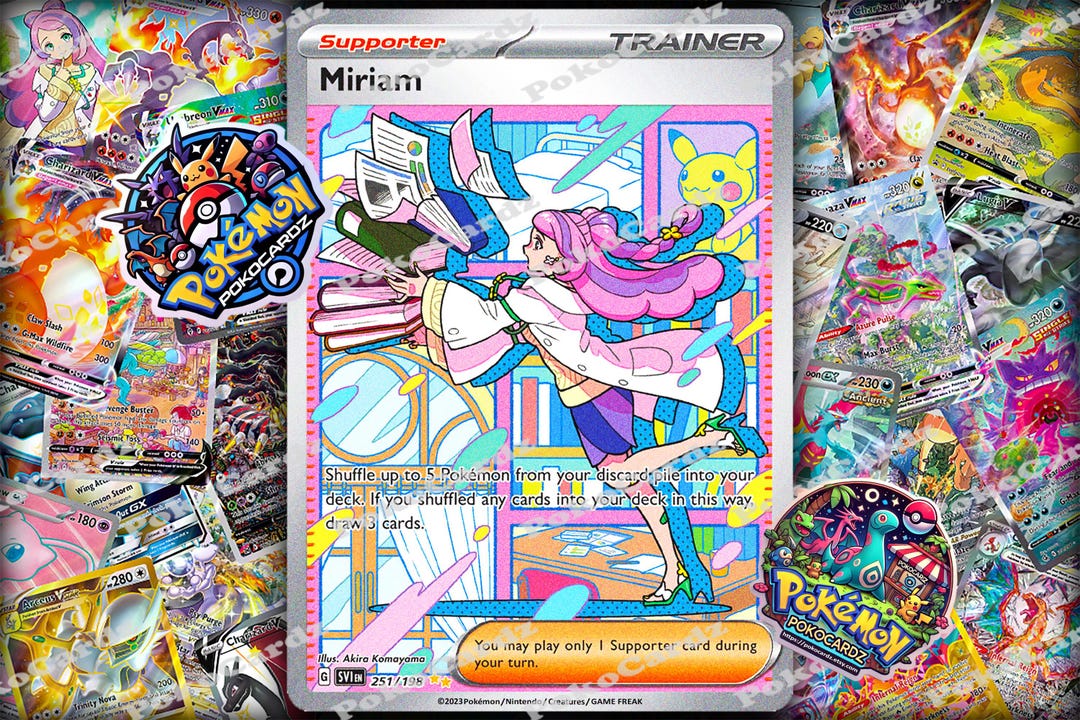 pokemon tcg scarlet and violet 251 198 miriam trainer card - 251/198 - & - Special Illustrator Rare clear acrylic holder that perfectly accentuates the stunning visual design and character artwork Miriam (trainer) / Scarlet &