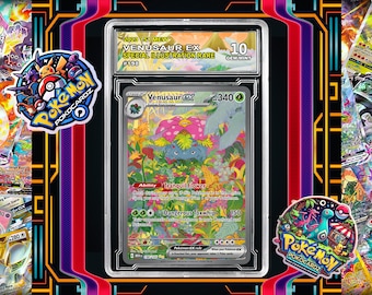 Venusaur ex · 151 (MEW) #198 Tarjeta proxy + Caja de calificación + Etiqueta personalizada (holográfica completa)