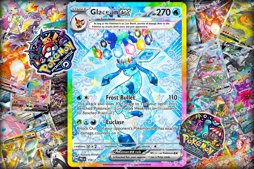 ポケモンカードゲーム Pokemon card #150 Glaceon Glaceon Ex · Prismatic Evolutions (PRE) #150 Proxy Card - Etsy