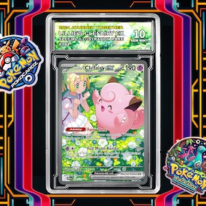 Lillie’s Clefairy ex · Journey Together (JTG) #184 Proxy Card + Grading Slab + Custom Label-(Full Holographic)