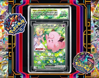 Lillie’s Clefairy ex · Journey Together (JTG) #184 Proxy Card + Grading Slab + Custom Label-(Full Holographic)