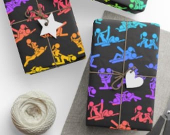 Sex positions Wrapping Paper, Naughty Rainbow Gift Wrap, Fun Karma Sutra, Wedding Shower Bachelorette Party Paper, Adult Only, Mature, NSFW