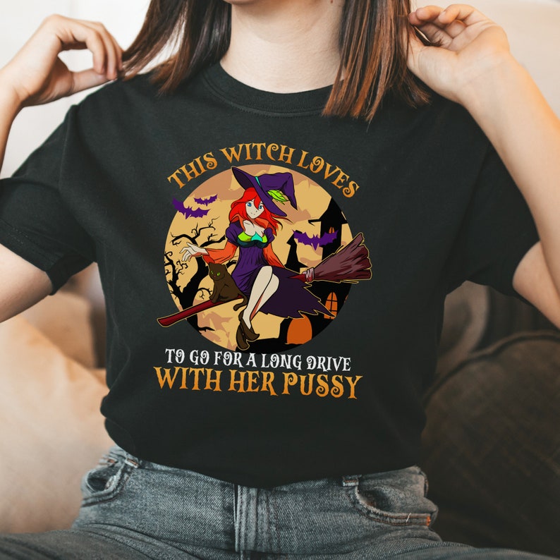 Funny Halloween Tshirt.  Sexy witch and her pussy cat