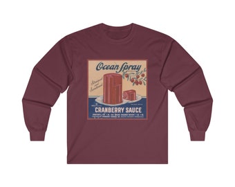 Vintages Cranberry-Langarm-Sweatshirt, Urlaub-Weinlese-T-Shirt, hausgemachtes Cranberry-Urlaubsmahlzeit-T-Stück, Weihnachtsmahlzeit-Ästhetik Rundhalsausschnitt