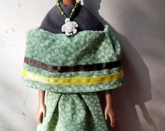 Green Turtle Skirt, Cape, and Necklace for 11.5 inch doll