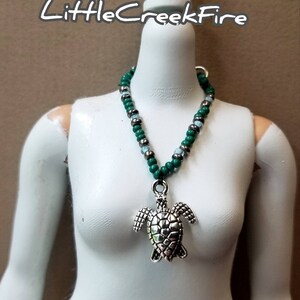 Teal green turtle necklace for 11.5 doll