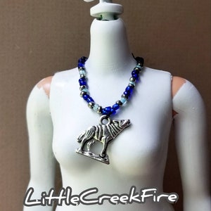 Blue wolf necklace for 11.5 doll