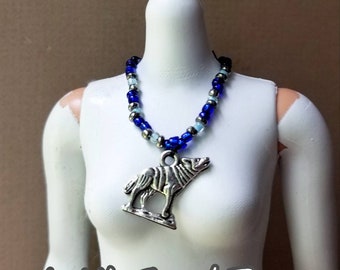 Blue wolf necklace for 11.5 doll