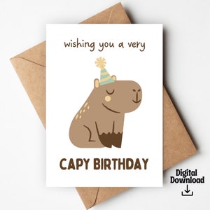 Printable Capybara Happy Birthday Card | Digital Birthday Card | | Punny Birthday Card | Capybara Birthday Card | Birthday Gift For Her/Him