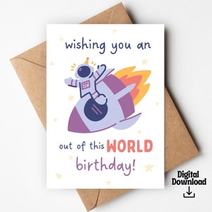 Carte d'anniversaire imprimable astronaute | Carte d'anniversaire hors du commun | Carte d'anniversaire pour enfants | Thème anniversaire de l'espace | Carte de voeux imprimable |