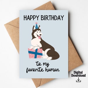 Carte d'anniversaire Husky imprimable pour chien | Cadeau pour chiens Husky | Joyeux anniversaire à ma personne préférée | Cartes de voeux imprimables | pour amoureux des chiens |