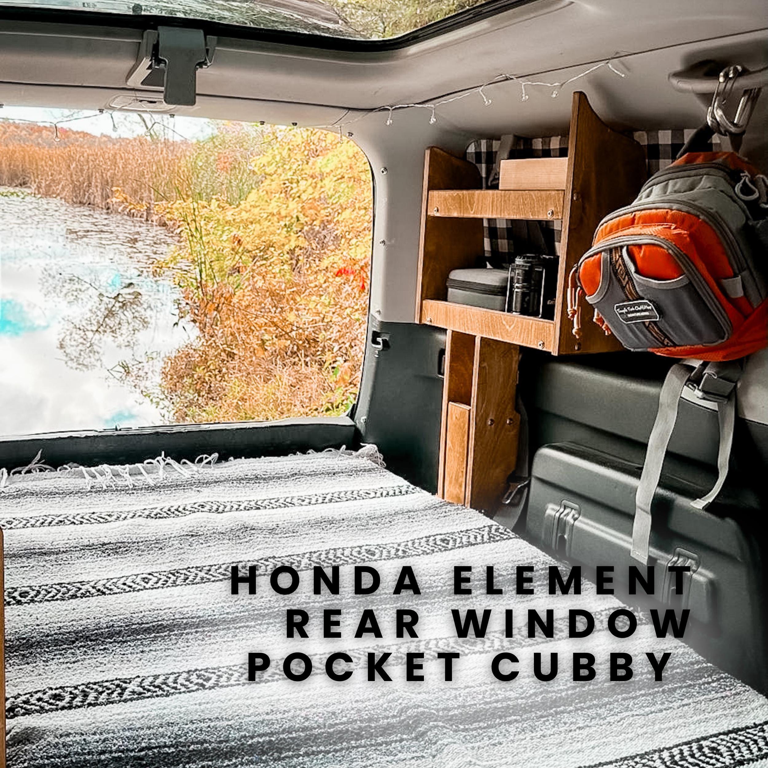 Honda Element Window Pocket Cubby, Element Camper Shelves, Element Camping, Van Living, Car Organizer | E-life Campers