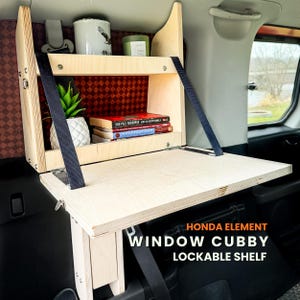 Honda Element Window Pocket Cubby, Element Camper Shelves, Element Camping, Van Living, Car Organizer | E-life Campers CUBBY + LOCK SHELF