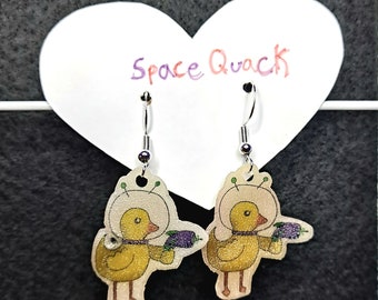 Light Weight Shrinky Dink Dangle Earrings - Space Quacks