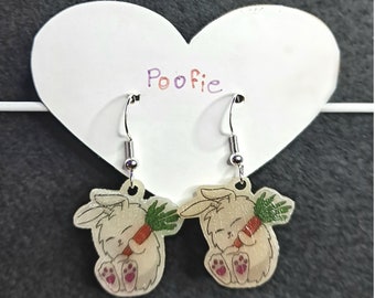 Cute Dangle Bunny Earrings - Poofie - Light Weight