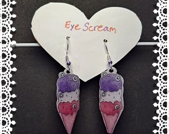 Shrinky Dink Icecream Dangle Earrings - Eye Scream - Light Weight