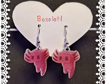 Pink Light Weight Axolotl Earrings // Box-olotl