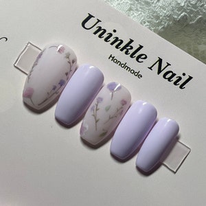 Purple lavender color flower press on nails