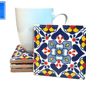Coasters Set ~ Balboa ~ Handmade Authentic Mexican Talavera Tile Drink Coasters Set Handmade Home Decor Living Room Coffee Table