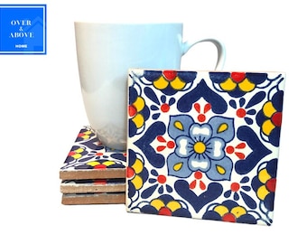 Coasters Set ~ Balboa ~ Handmade Authentic Mexican Talavera Tile Drink Coasters Set Handmade Home Decor Living Room Coffee Table
