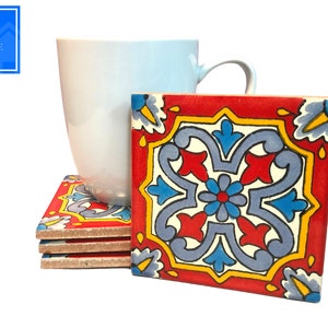 Coasters Set ~ Coronado ~ Handmade Authentic Mexican Talavera Tile Drink Coasters Set Handmade Home Decor Living Room Coffee Table
