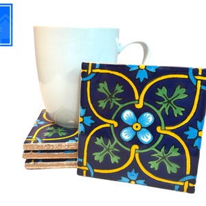 Coasters Set ~ Jolla ~ Handmade Authentic Mexican Talavera Tile Drink Coasters Set Handmade Home Decor Living Room Coffee Table