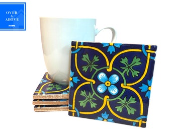 Coasters Set ~ Jolla ~ Handmade Authentic Mexican Talavera Tile Drink Coasters Set Handmade Home Decor Living Room Coffee Table