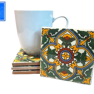 Coasters Set ~ Californian ~ Handmade Authentic Mexican Talavera Tile Drink Coasters Set Handmade Home Decor Living Room Coffee Table